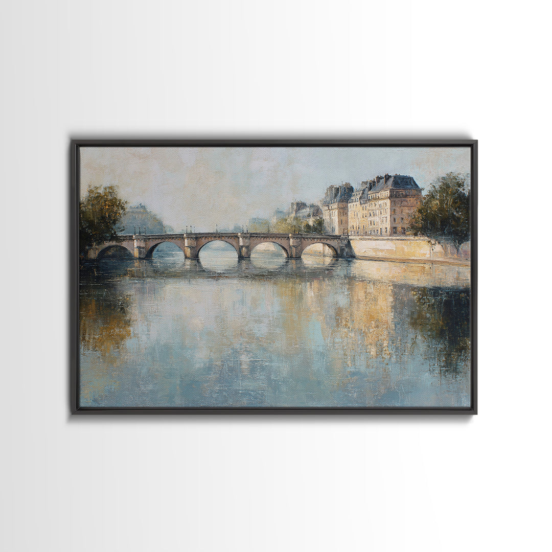 Paris Bridge Reflected Framed Canvas Print, Impressionist Art, Room Decor, Living Room Decor, Fine Art, Impression, IMP-3x2-35