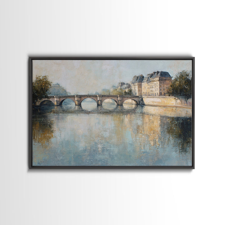 Paris Bridge Reflected Framed Canvas Print, Impressionist Art, Room Decor, Living Room Decor, Fine Art, Impression, IMP-3x2-35