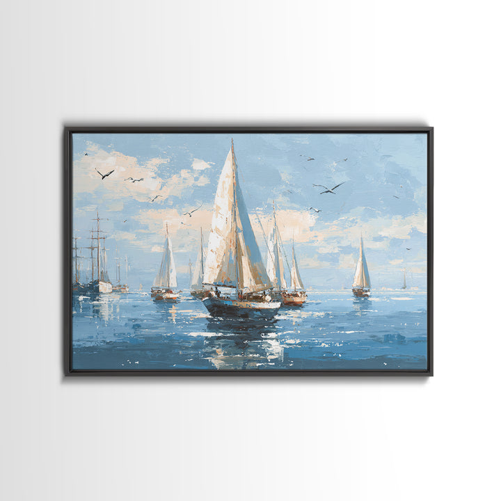 Sailboats on a Bright Sparkling Harbor Canvas Print, Impressionist Art, Living Room Art, Living Room Decor, Oil Painting, IMP-3x2-37
