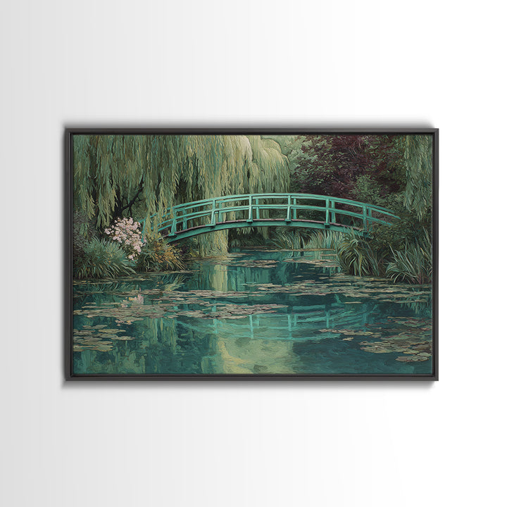 Water Garden Bridge Framed Canvas Print, Impressionist Art, Abstract Painting, Living Room Decor, Fine Art, Impression, IMP-3x2-46