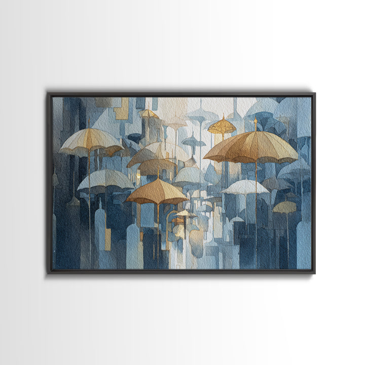 Rainy Boulevard with Umbrella Shapes Canvas Print, Impressionist Art, Neutral Decor, Living Room Decor, Fine Art, Impression, IMP-3x2-49