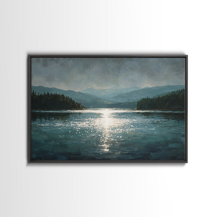 Mountain Lake with Sparkling Reflections Canvas Print, Impressionist Art, Landscape Art, Living Room Decor, Impression, IMP-3x2-52