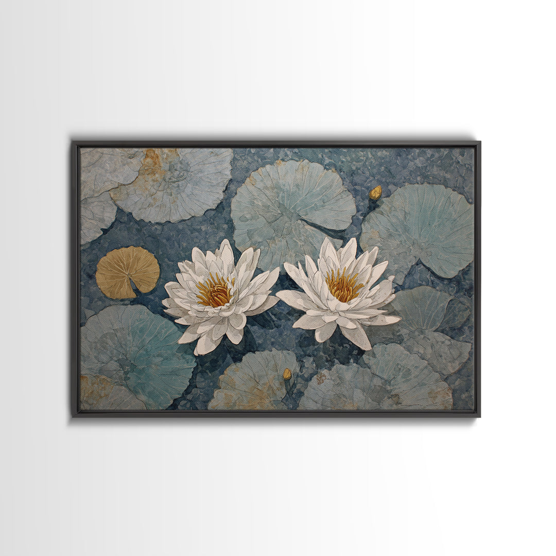 Water Lilies Floating on a Sunlit Pond Canvas Print, Impressionist Art, Modern Decor, Living Room Decor, Fine Art, Impression, IMP-3x2-53