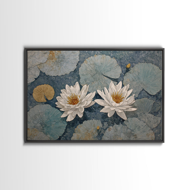 Water Lilies Floating on a Sunlit Pond Canvas Print, Impressionist Art, Modern Decor, Living Room Decor, Fine Art, Impression, IMP-3x2-53