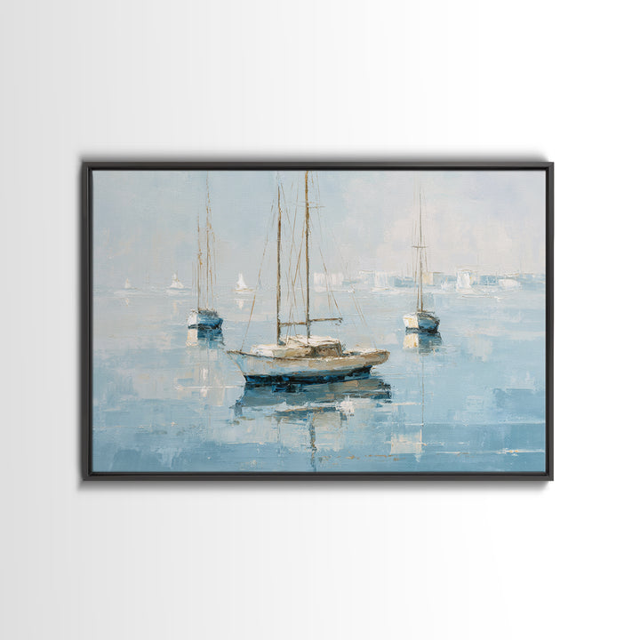 Sailboats on a Bright Sparkling Harbor Canvas Print, Impressionist Art, Living Room Art, Living Room Decor, Oil Painting, IMP-3x2-61