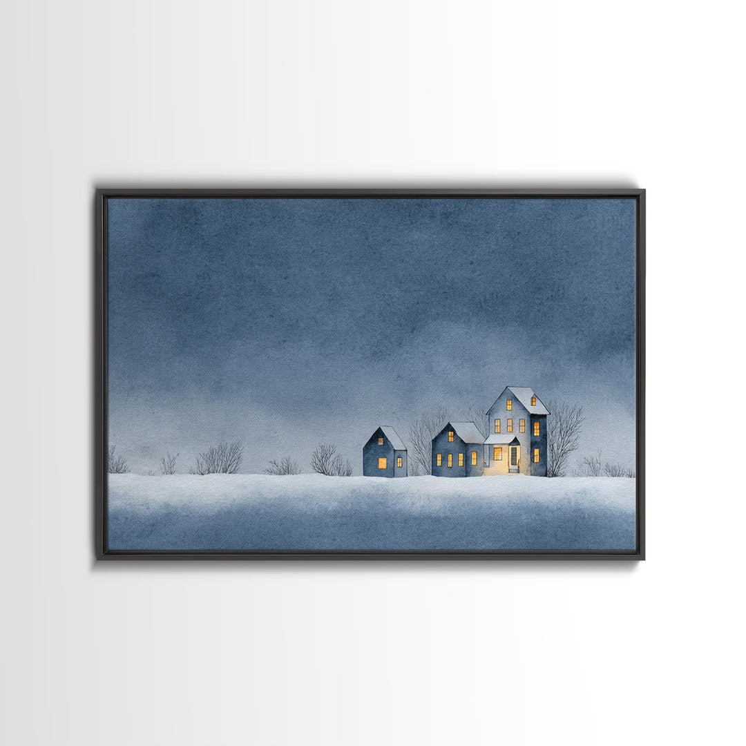 Snowy Village with Warm Glowing Windows Canvas Print, Impressionist Art, Floral Print, Living Room Decor, Impression, IMP-3x2-65