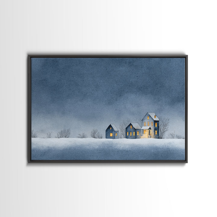 Snowy Village with Warm Glowing Windows Canvas Print, Impressionist Art, Floral Print, Living Room Decor, Impression, IMP-3x2-65