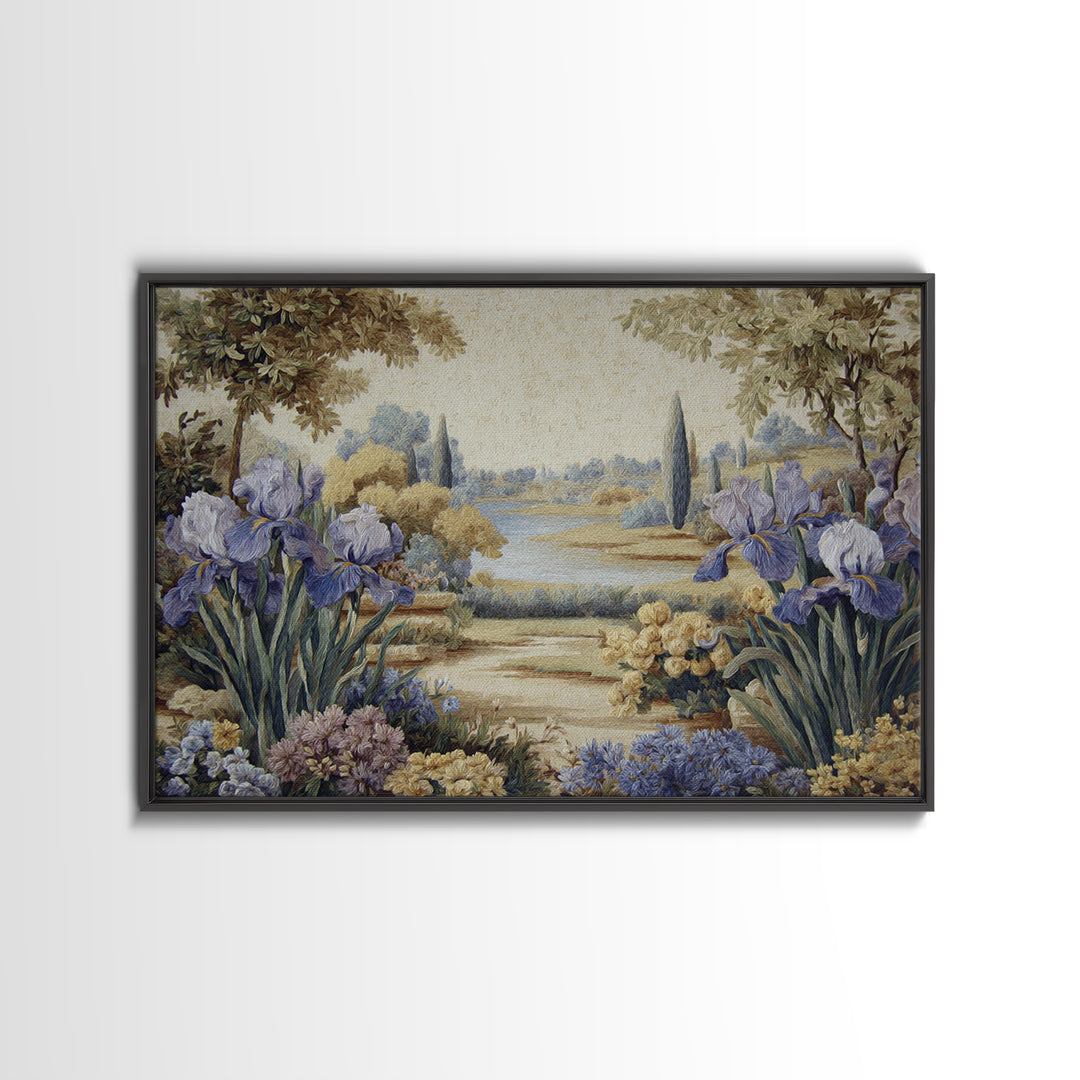 Iris Garden with Blue Violet Strokes Canvas Print, Impressionist Art, Living Room Decor, Watercolor Art, Impression, IMP-3x2-72