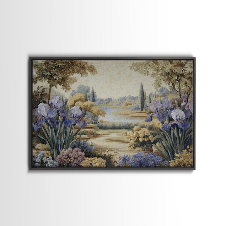 Iris Garden with Blue Violet Strokes Canvas Print, Impressionist Art, Living Room Decor, Watercolor Art, Impression, IMP-3x2-72