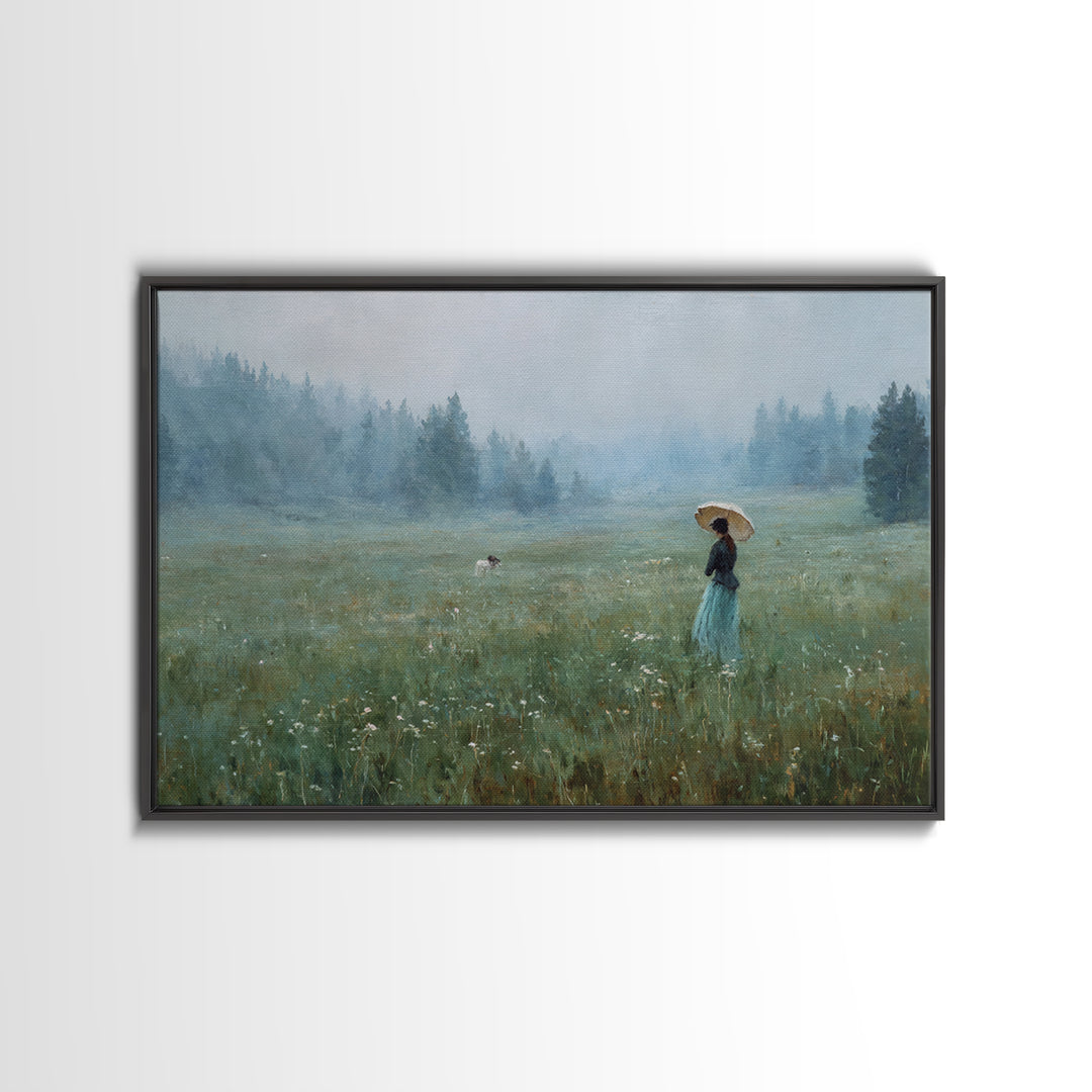 Woman with Parasol in Breezy Meadow Framed Canvas Print, Impressionist Art, Luxury Decor, Living Room Decor, Impression, IMP-3x2-79