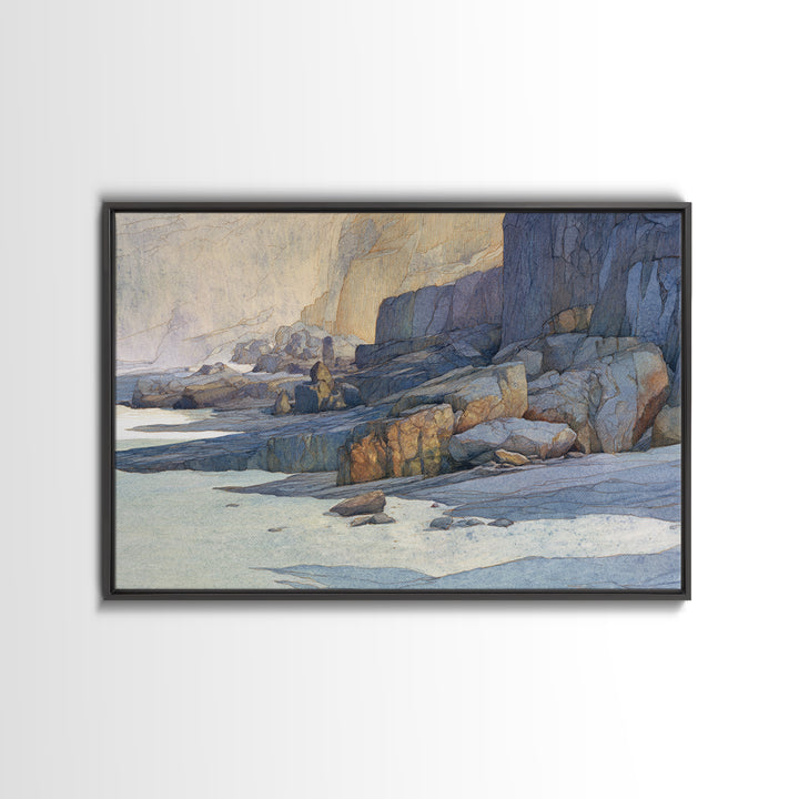 Soft Seaside Cliffs Framed Canvas Print, Impressionist Art, Fine Art Print, Living Room Decor, Fine Art, Impression, Painting, IMP-3x2-81
