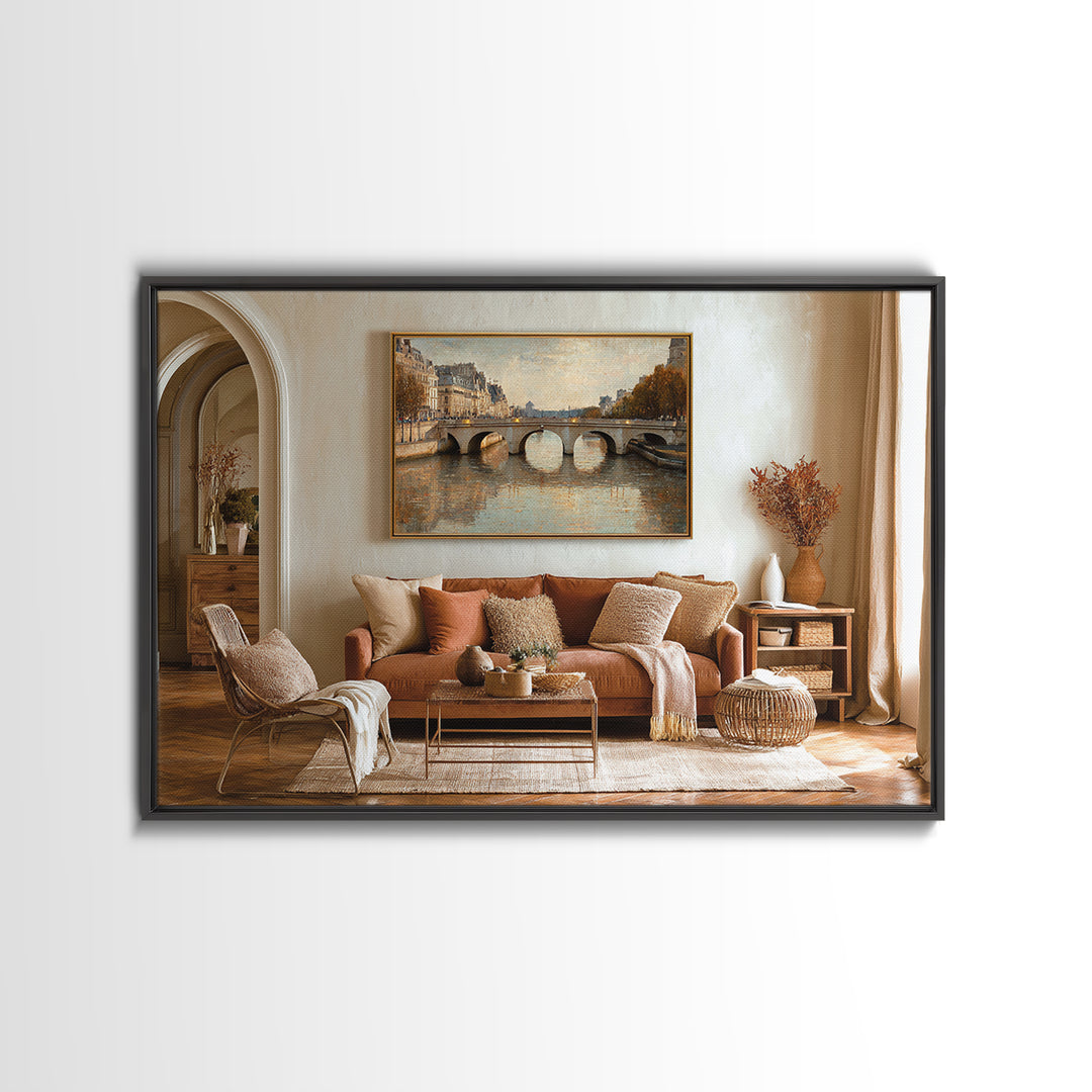 Paris Bridge Reflected Canvas Print, Impressionist Art, Farmhouse Decor, Living Room Decor, Impression, Landscape Wall Art, IMP-3x2-83