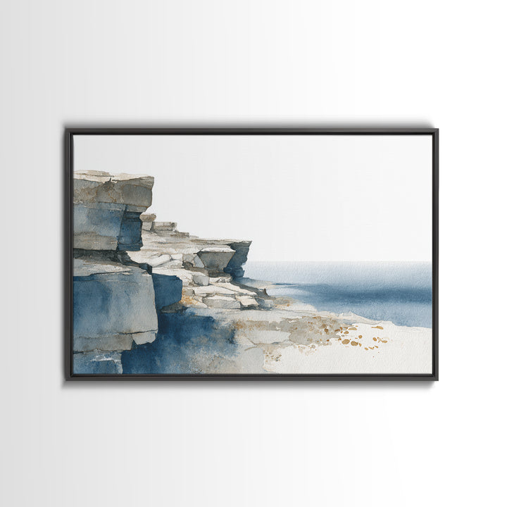 Soft Seaside Cliffs Framed Canvas Print, Impressionist Art, Modern Art, Living Room Decor, Impression, Statement Artwork, IMP-3x2-9