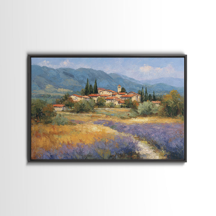 Sunset over Lavender Field Framed Canvas Print, Impressionist Art, Landscape Wall Art, Living Room Decor, Fine Art, Impression, IMP-3x2-90