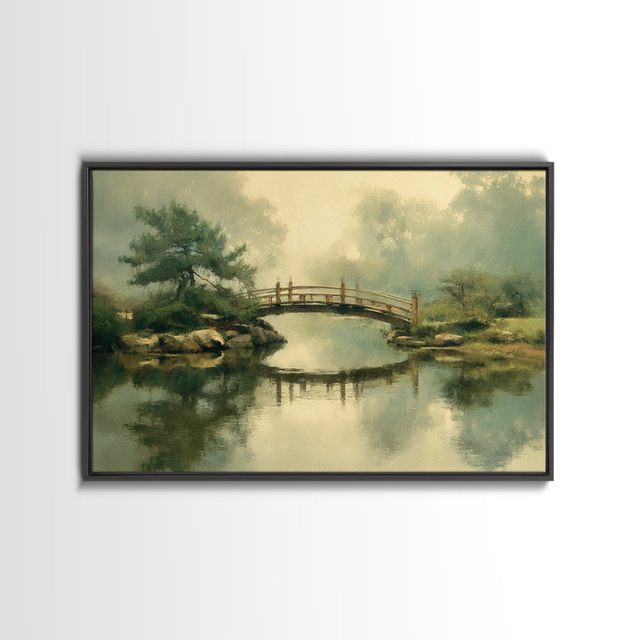 Water Garden Bridge Canvas Print, Impressionist Art, Landscape Art, Living Room Decor, Fine Art, Impression, Textured Painting, IMP-3x2-94