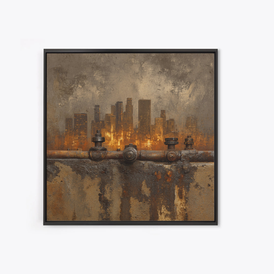 Industrial City Skyline Framed Canvas Print, Industrial Art, Art, Living Room Decor, Fine Art, Foundry, Printable Art, IND-1x1-12