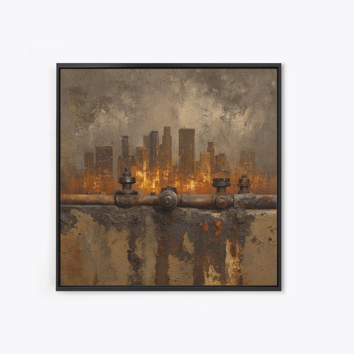 Industrial City Skyline Framed Canvas Print, Industrial Art, Art, Living Room Decor, Fine Art, Foundry, Printable Art, IND-1x1-12