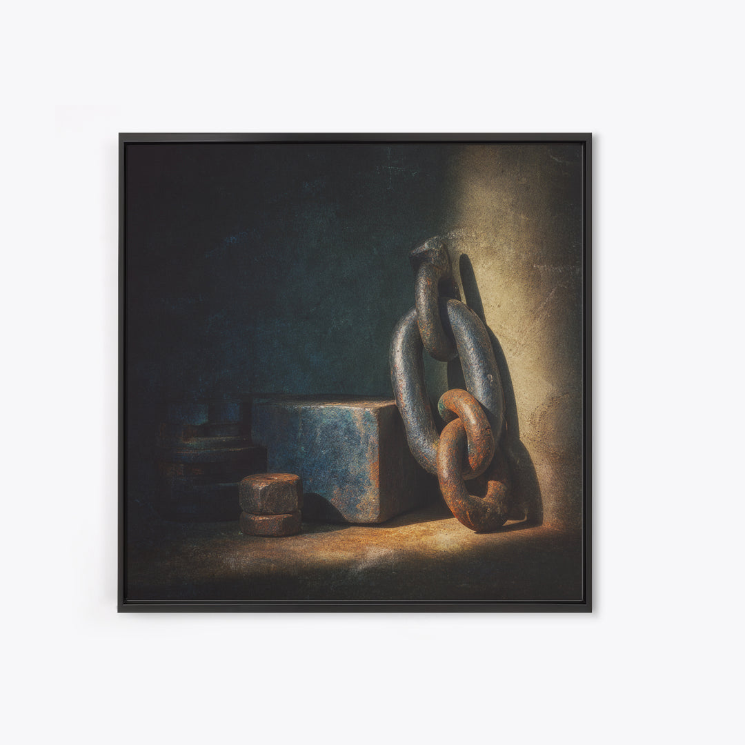Chain and Hook Still Life Framed Canvas Print, Industrial Art, Printable Art, Living Room Decor, Watercolor Art, Foundry, IND-1x1-16