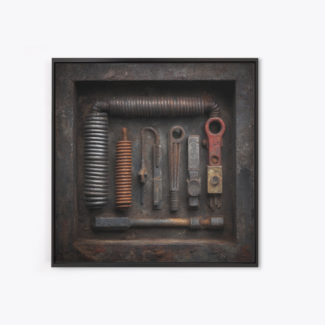 Copper Wire Coil and Tools Composition Canvas Print, Industrial Art, Decor, Living Room Decor, Fine Art, Foundry, Metal Art, IND-1x1-20