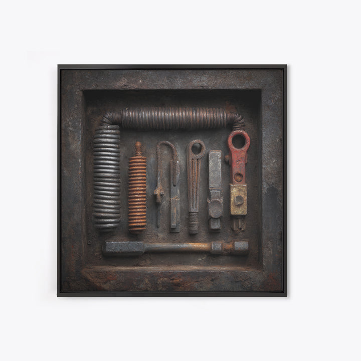 Copper Wire Coil and Tools Composition Canvas Print, Industrial Art, Decor, Living Room Decor, Fine Art, Foundry, Metal Art, IND-1x1-20
