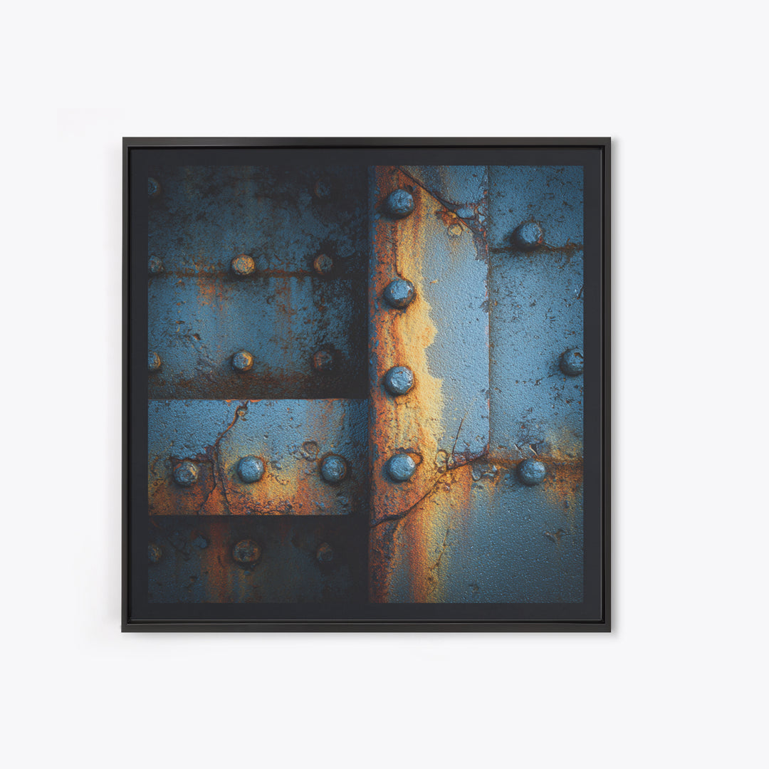 Riveted Metal Panel Texture Study Canvas Print, Industrial Art, Steampunk Decor, Living Room Decor, Oil Painting, Foundry, IND-1x1-22