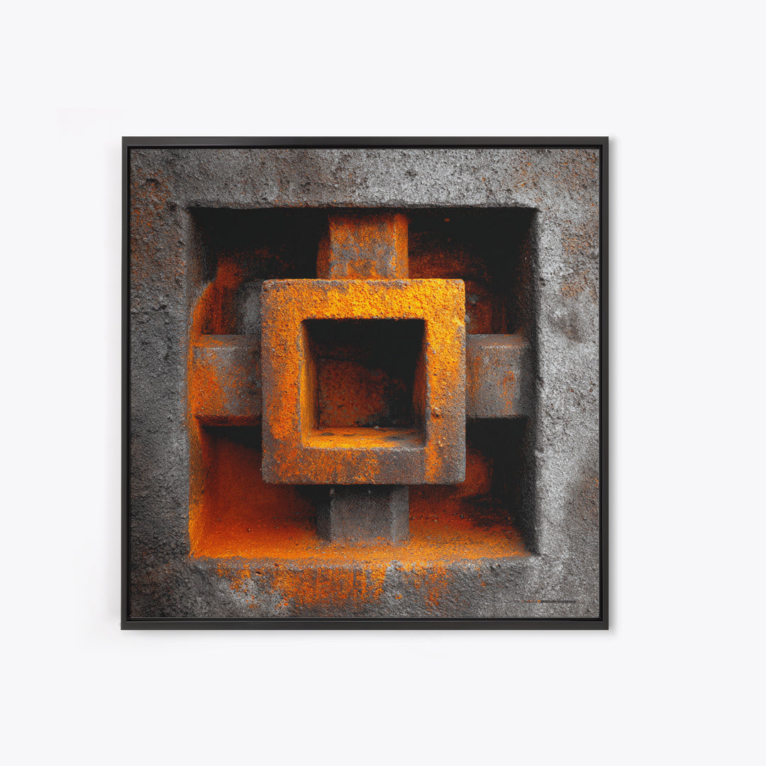 Abstract Smoke and Steel Shapes Framed Canvas Print, Industrial Art, Living Room Art, Living Room Decor, Abstract Art, Foundry, IND-1x1-24