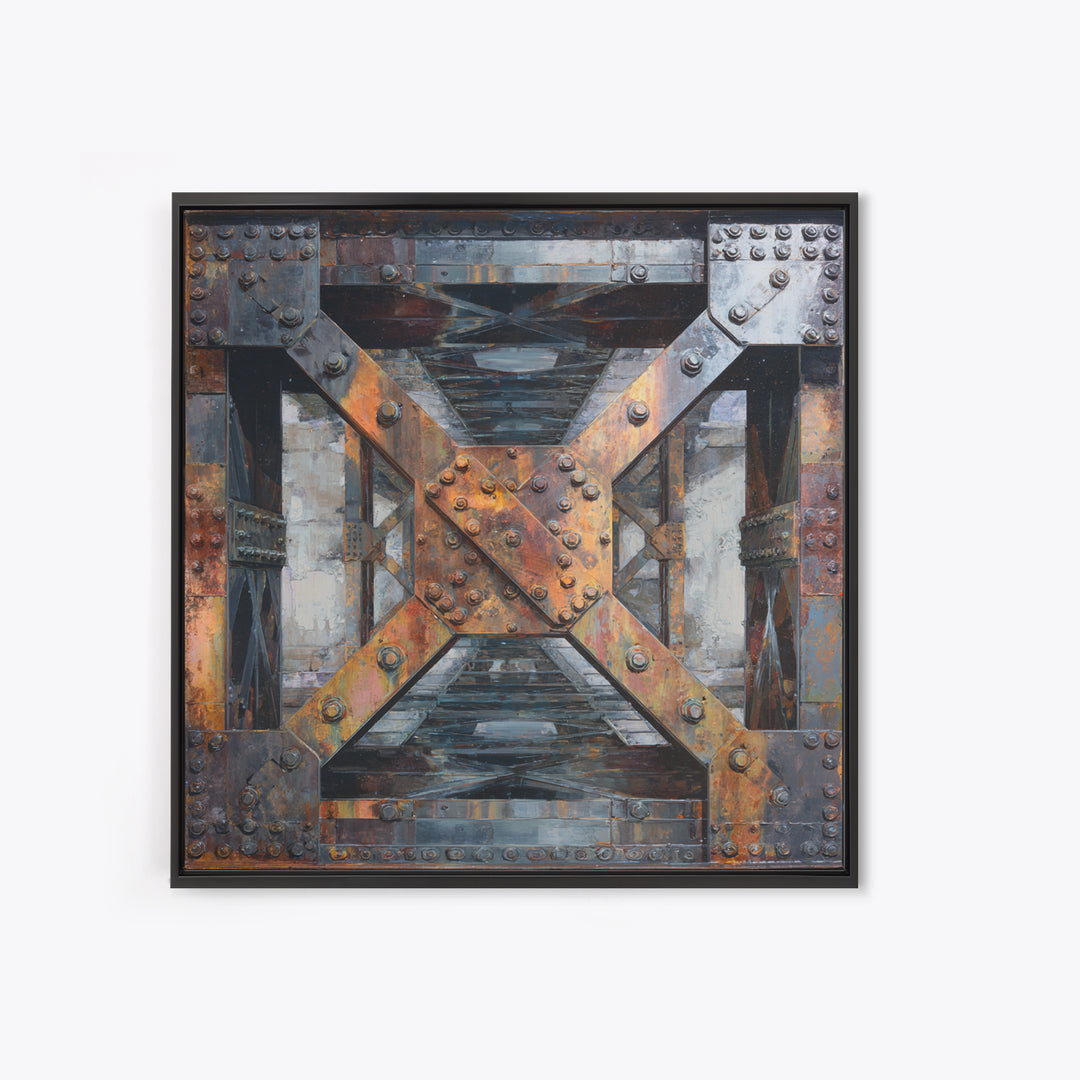 Steel Bridge Truss Framed Canvas Print, Industrial Art, Abstract Painting, Living Room Decor, Fine Art, Foundry, Neutral Decor, IND-1x1-27