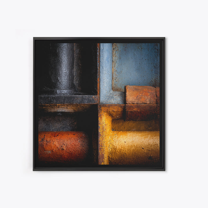 Metal Pipes and Valves as Graphic Composition Framed Canvas Print, Industrial Art, Gallery Decor, Living Room Decor, Foundry, IND-1x1-32