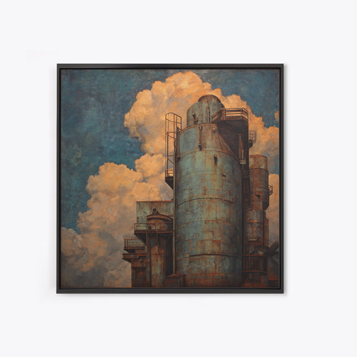 Factory Smokestacks with Moody Sky Canvas Print, Industrial Art, Dining Room Wall Art, Living Room Decor, Fine Art, Foundry, IND-1x1-35