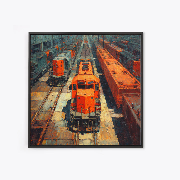 Urban Rail Yard Canvas Print, Industrial Art, Living Room Decor, Watercolor Art, Foundry, Abstract Art, Textured Wall Art, IND-1x1-45