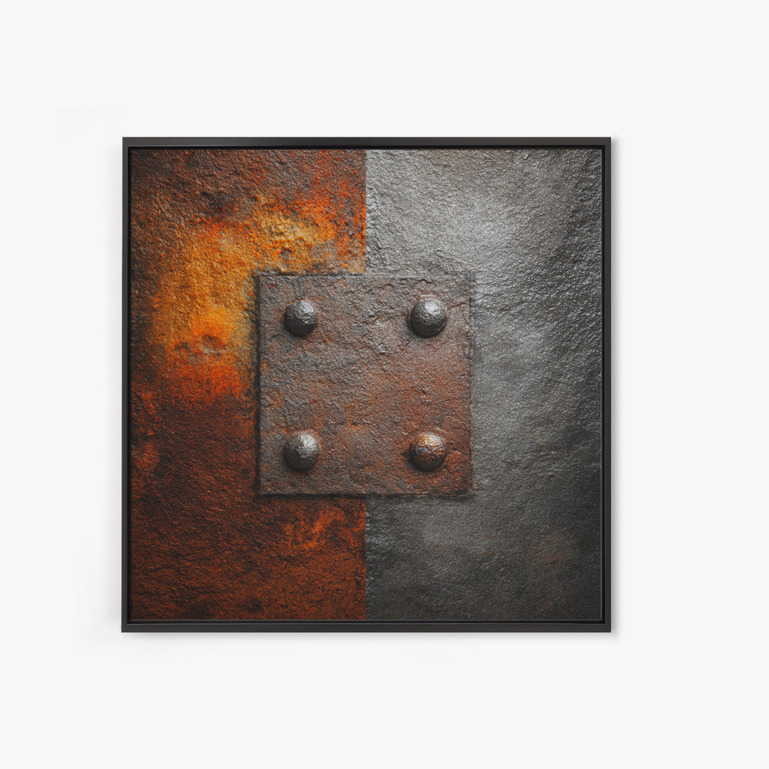 Riveted Metal Panel Texture Study Framed Canvas Print, Industrial Art, Gallery Decor, Living Room Decor, Fine Art, Foundry, IND-1x1-46
