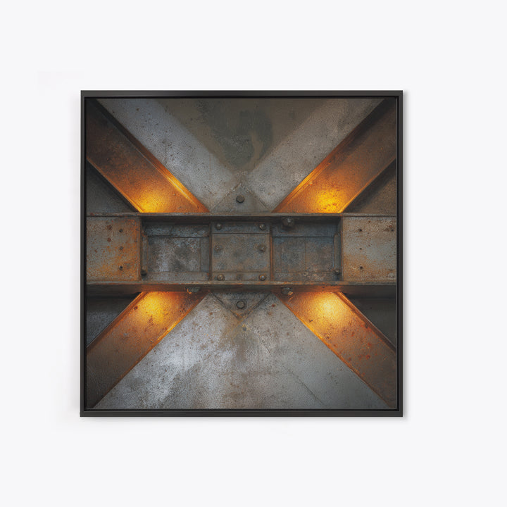 Steel Beams Crossing Like Abstract Lines Framed Canvas Print, Industrial Art, Wall Art, Living Room Decor, Fine Art, Foundry, IND-1x1-65
