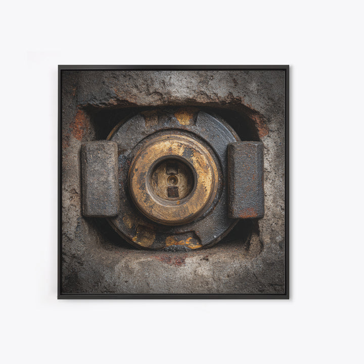 Steam Locomotive Wheel Closeup Framed Canvas Print, Industrial Art, Room Decor, Living Room Decor, Fine Art, Foundry, IND-1x1-78