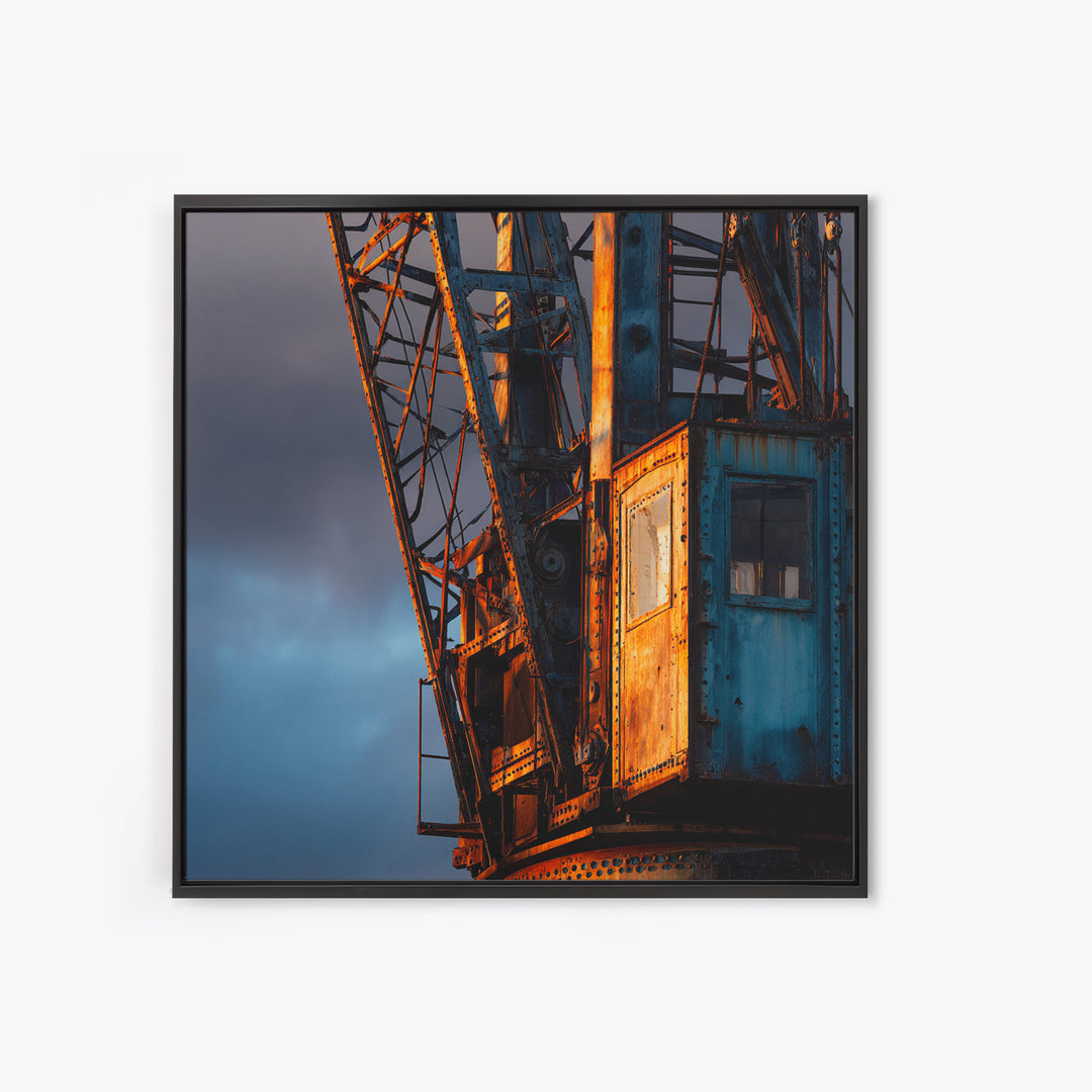 Warehouse Crane Silhouette Framed Canvas Print, Industrial Art, Luxury Decor, Living Room Decor, Oil Painting, Foundry, IND-1x1-79