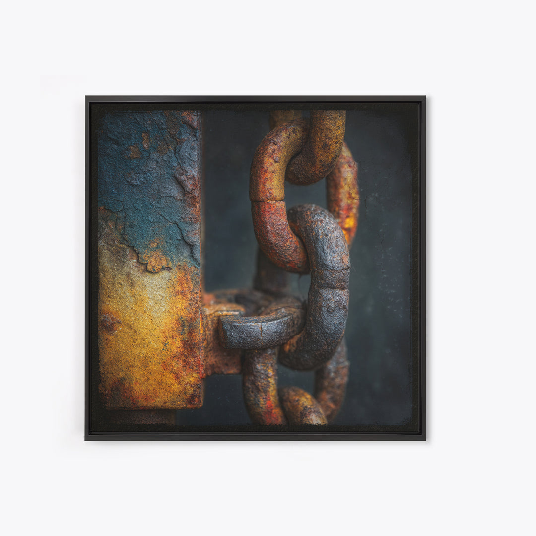 Chain and Hook Still Life Framed Canvas Print, Industrial Art, Wall Art, Living Room Decor, Fine Art, Foundry, Original Art, IND-1x1-88