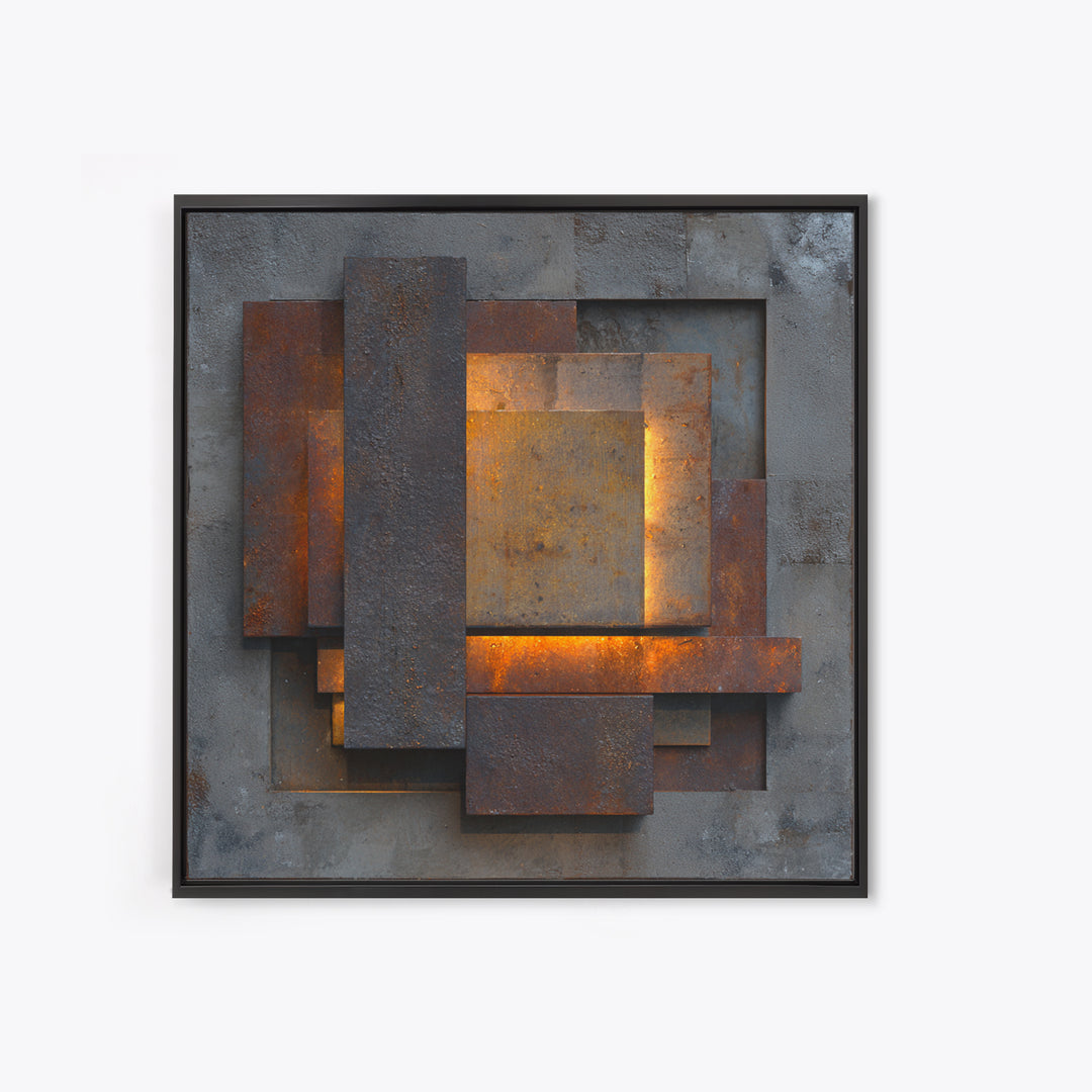 Abstract Smoke and Steel Shapes Framed Canvas Print, Industrial Art, Art Print, Living Room Decor, Abstract Art, Foundry, IND-1x1-96
