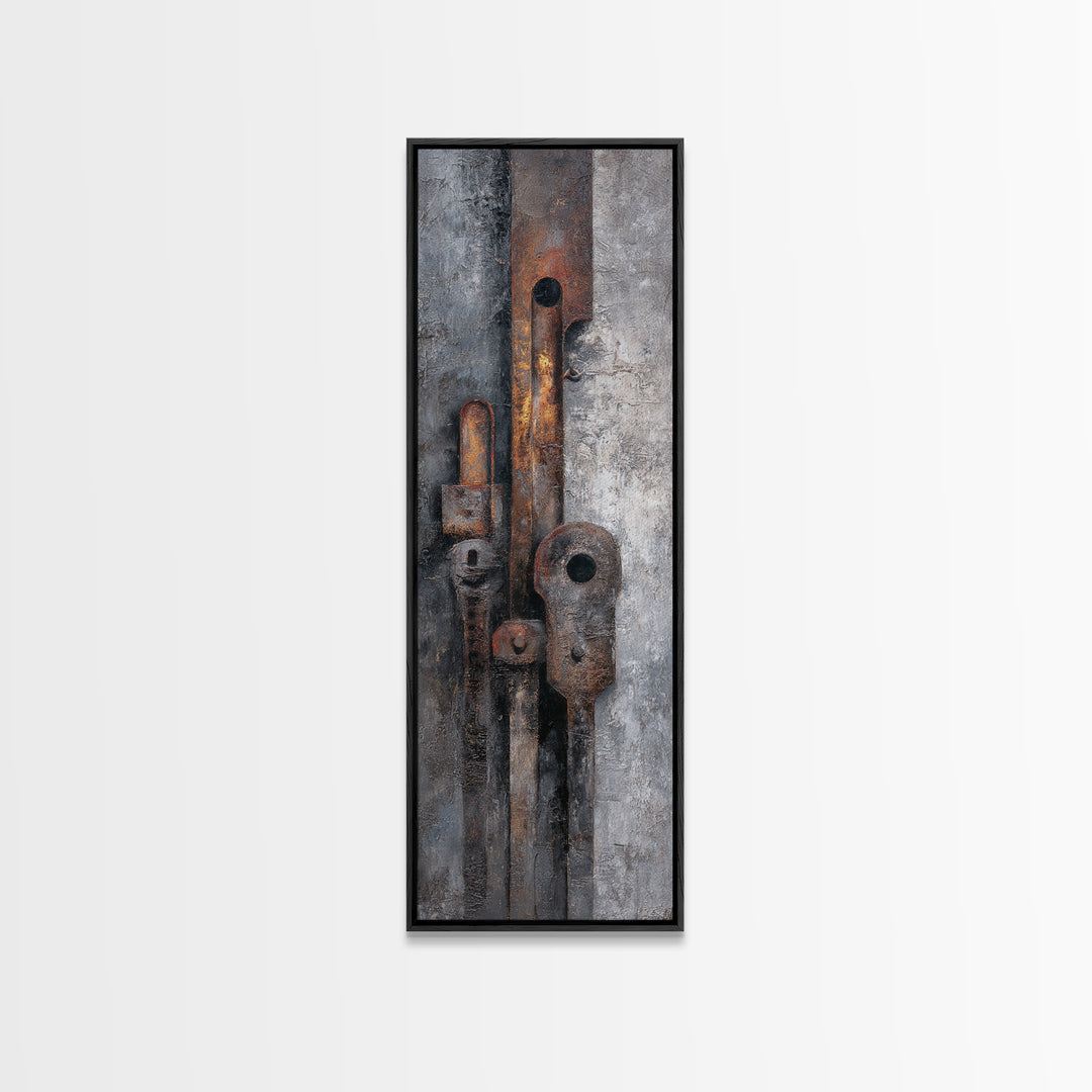 Abstract Smoke and Steel Shapes Canvas Print, Industrial Art, Printables, Living Room Decor, Abstract Art, Foundry, IND-1x3-12