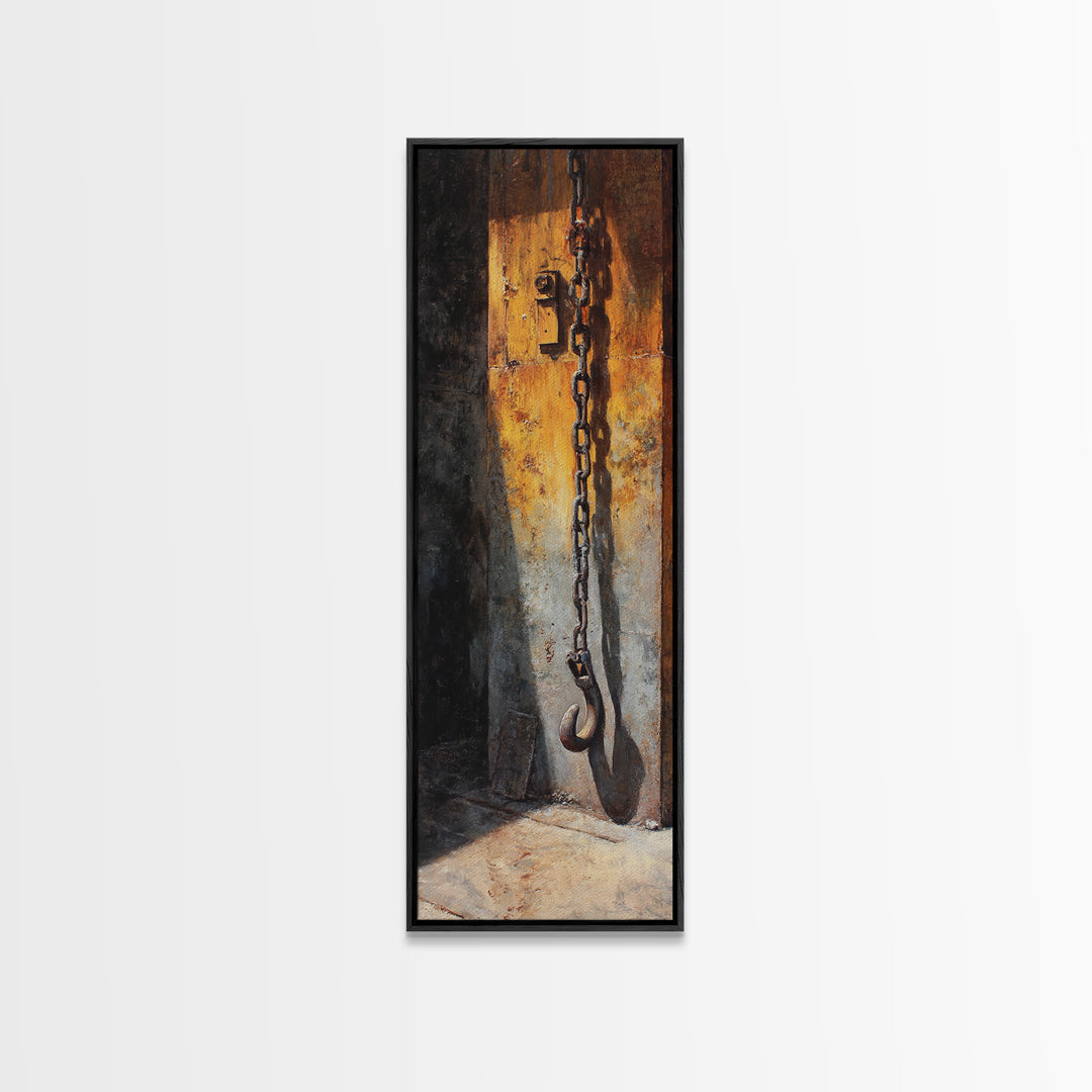 Chain and Hook Still Life Canvas Print, Industrial Art, Original Art, Living Room Decor, Fine Art, Foundry, Steampunk Decor, IND-1x3-28