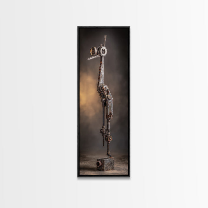 Mechanical Bird Made from Gears Framed Canvas Print, Industrial Art, Bauhaus Poster, Living Room Decor, Watercolor Art, Foundry, IND-1x3-31