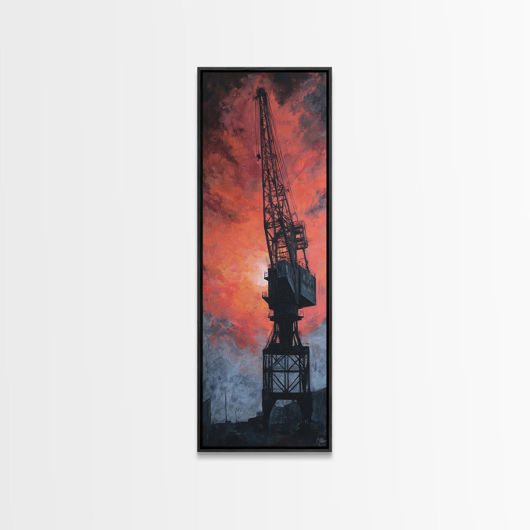 Warehouse Crane Silhouette Canvas Print, Industrial Art, Black and White Art, Living Room Decor, Foundry, Minimalist Decor, IND-1x3-43