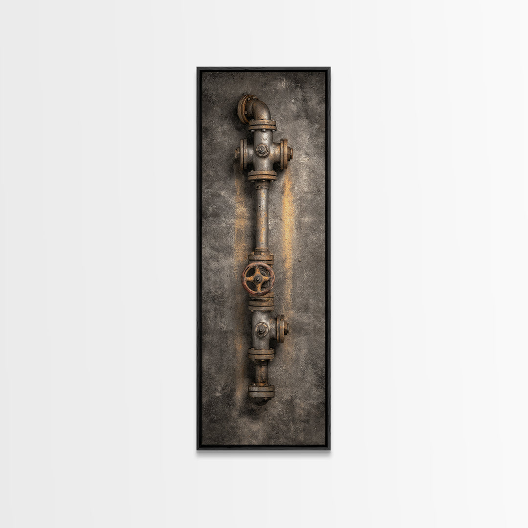 Metal Pipes and Valves as Graphic Composition Canvas Print, Industrial Art, Abstract Wall Art, Living Room Decor, Foundry, IND-1x3-44
