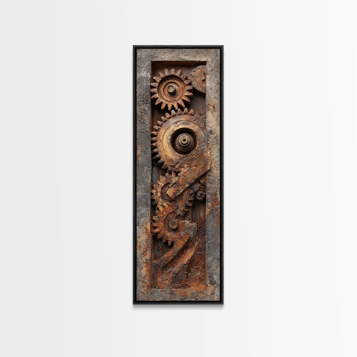 Rusted Gears Arranged as Sculptural Still Life Canvas Print, Industrial Art, Black and White Wall Art, Living Room Decor, IND-1x3-85