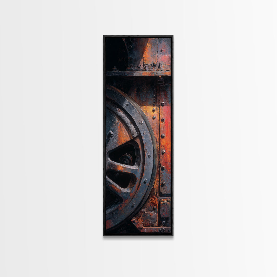 Steam Locomotive Wheel Closeup Canvas Print, Industrial Art, Digital Prints, Living Room Decor, Oil Painting, Foundry, IND-1x3-90