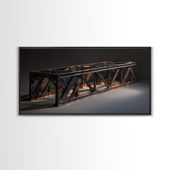 Steel Bridge Truss Framed Canvas Print, Industrial Art, Wall Hanging, Living Room Decor, Watercolor Art, Foundry, IND-2x1-23
