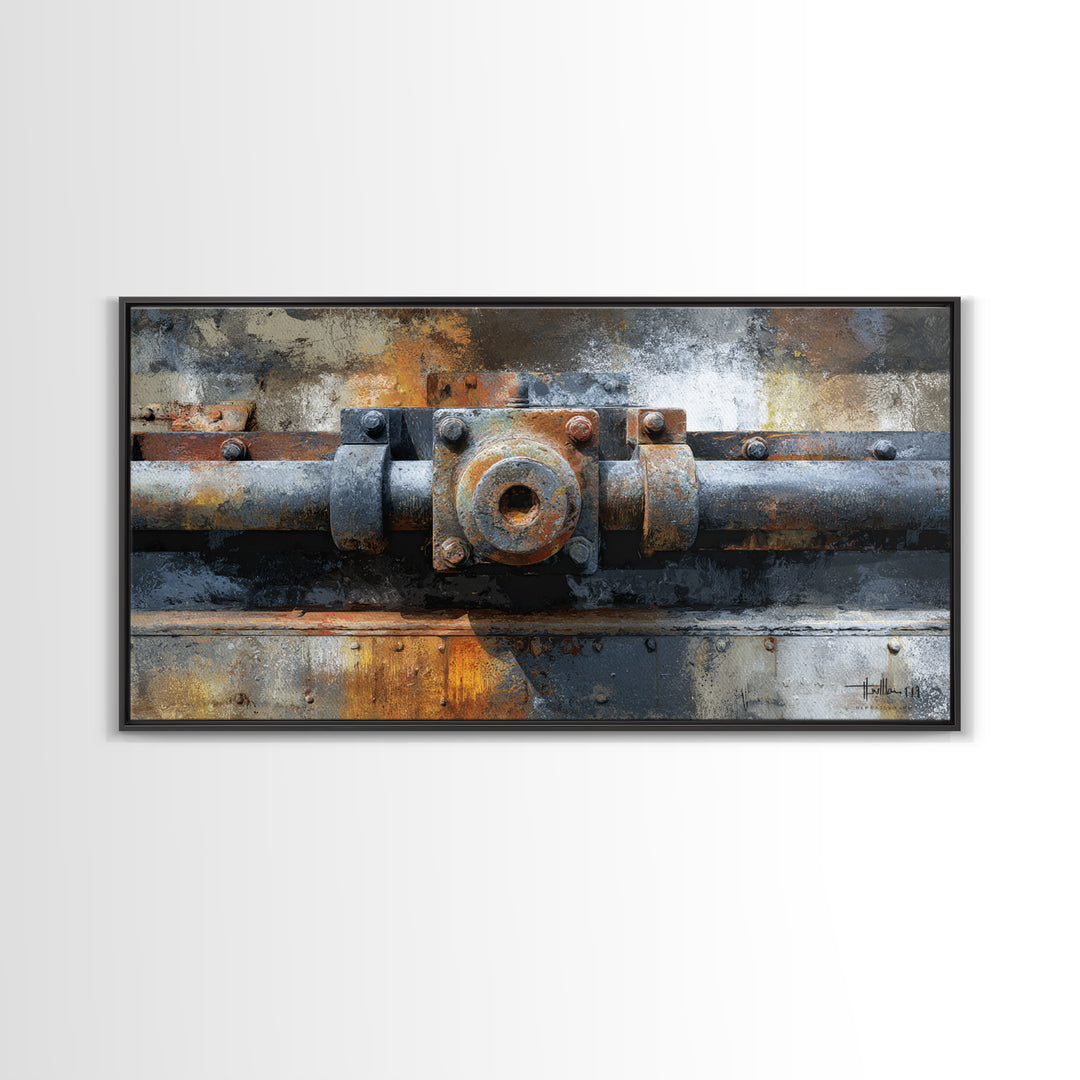 Urban Rail Yard Framed Canvas Print, Industrial Art, Metal Art, Living Room Decor, Abstract Art, Foundry, Gallery Decor, IND-2x1-65