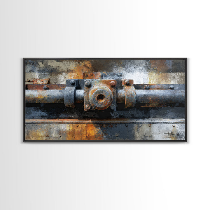 Urban Rail Yard Framed Canvas Print, Industrial Art, Metal Art, Living Room Decor, Abstract Art, Foundry, Gallery Decor, IND-2x1-65