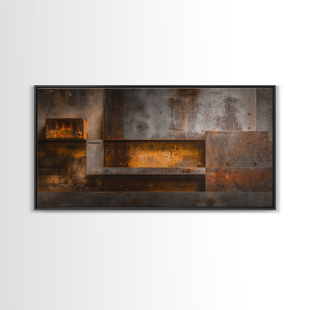 Abstract Smoke and Steel Shapes Canvas Print, Industrial Art, Original Painting, Living Room Decor, Abstract Art, Foundry, IND-2x1-68