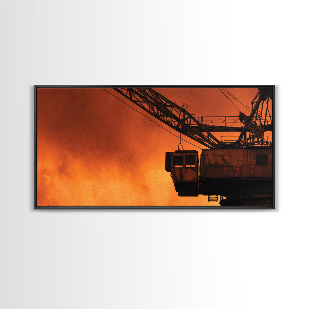 Warehouse Crane Silhouette Framed Canvas Print, Industrial Art, Minimalist Decor, Living Room Decor, Fine Art, Foundry, IND-2x1-75
