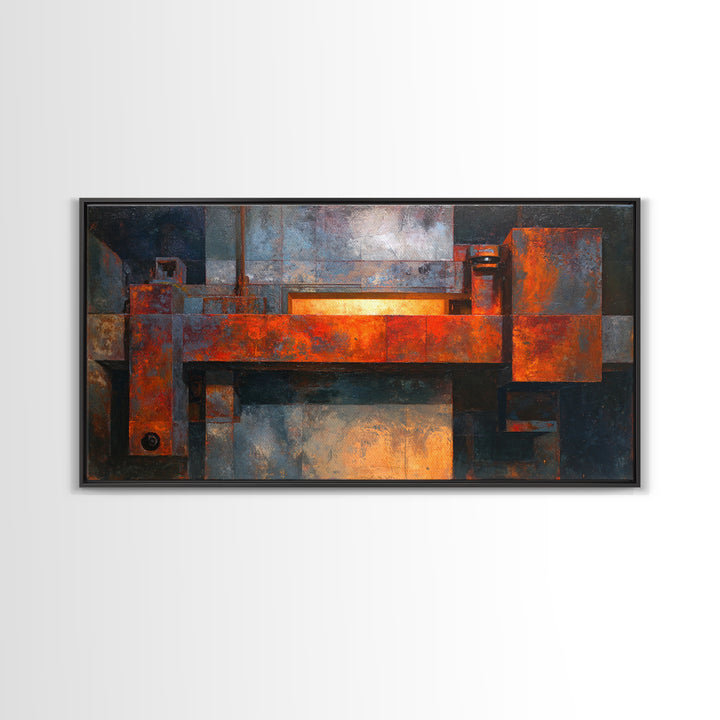 Rust Orange and Charcoal Geometric Abstraction Canvas Print, Industrial Art, Living Room Decor, Abstract Art, Foundry, IND-2x1-82