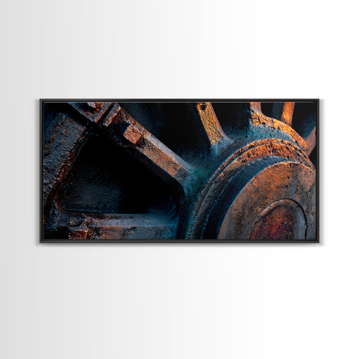 Steam Locomotive Wheel Closeup Canvas Print, Industrial Art, Abstract Art, Living Room Decor, Watercolor Art, Foundry, IND-2x1-98